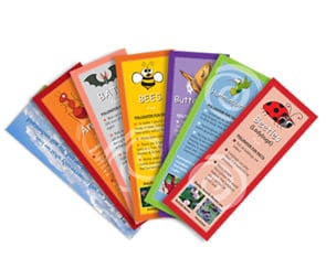 Seven pollinator book marks in a fan for the 'education' catagory selection.