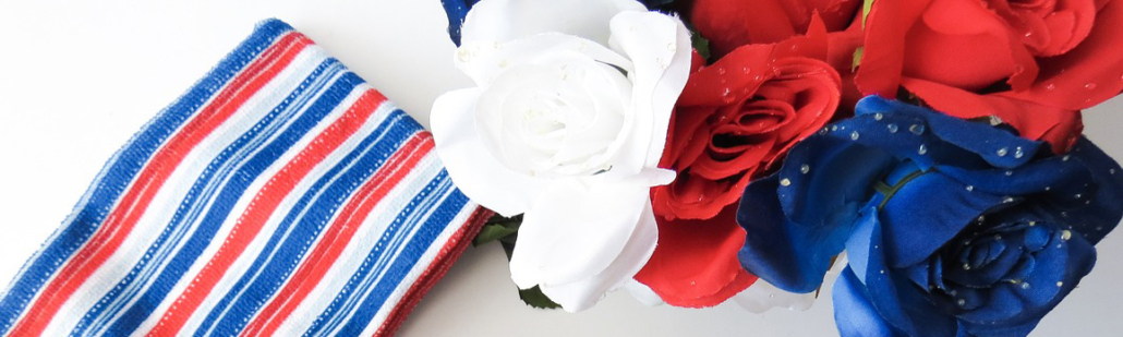 Red, white and blue banner.