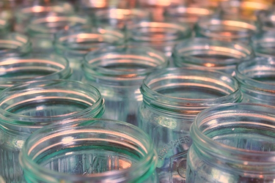 Photo of many canning jars.